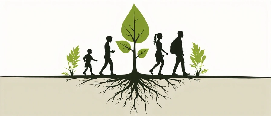 Imagine abstractă de creștere reprezentând evoluția companiei GlucoNatura, cu elemente stilizate de plante și rădăcini adânci.